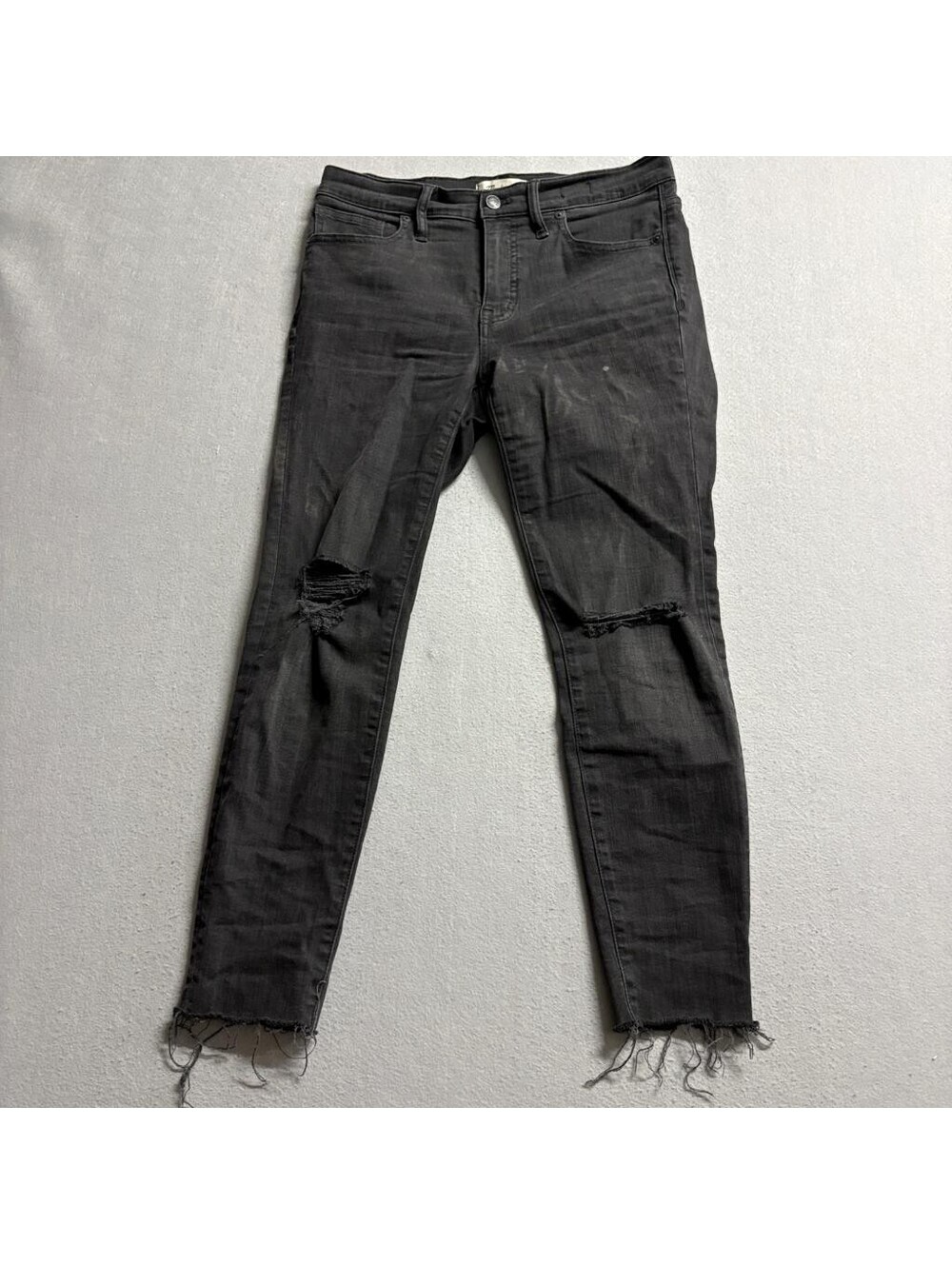 Madewell 9 High Rise Skinny Jeans Womens 29 Black Distressed Raw Hem Denim